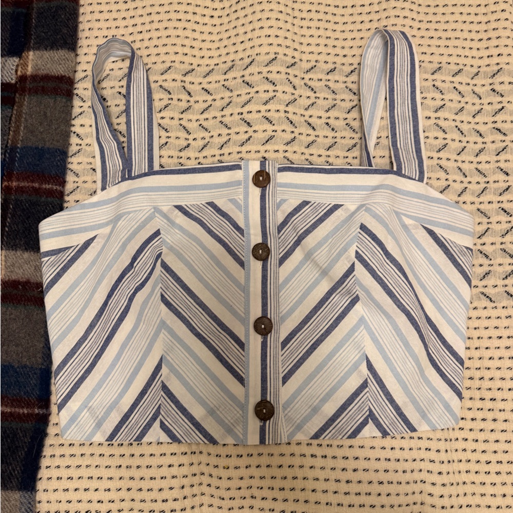 Aqua Blue and White Striped Crop Top - Picture 3 of 5